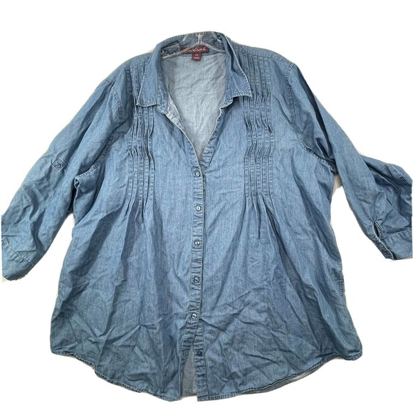 Womens Size XXL Gloria Vanderbilt Cotton & Lyocell Chambray Button Down Shirt‎ - Picture 1 of 15